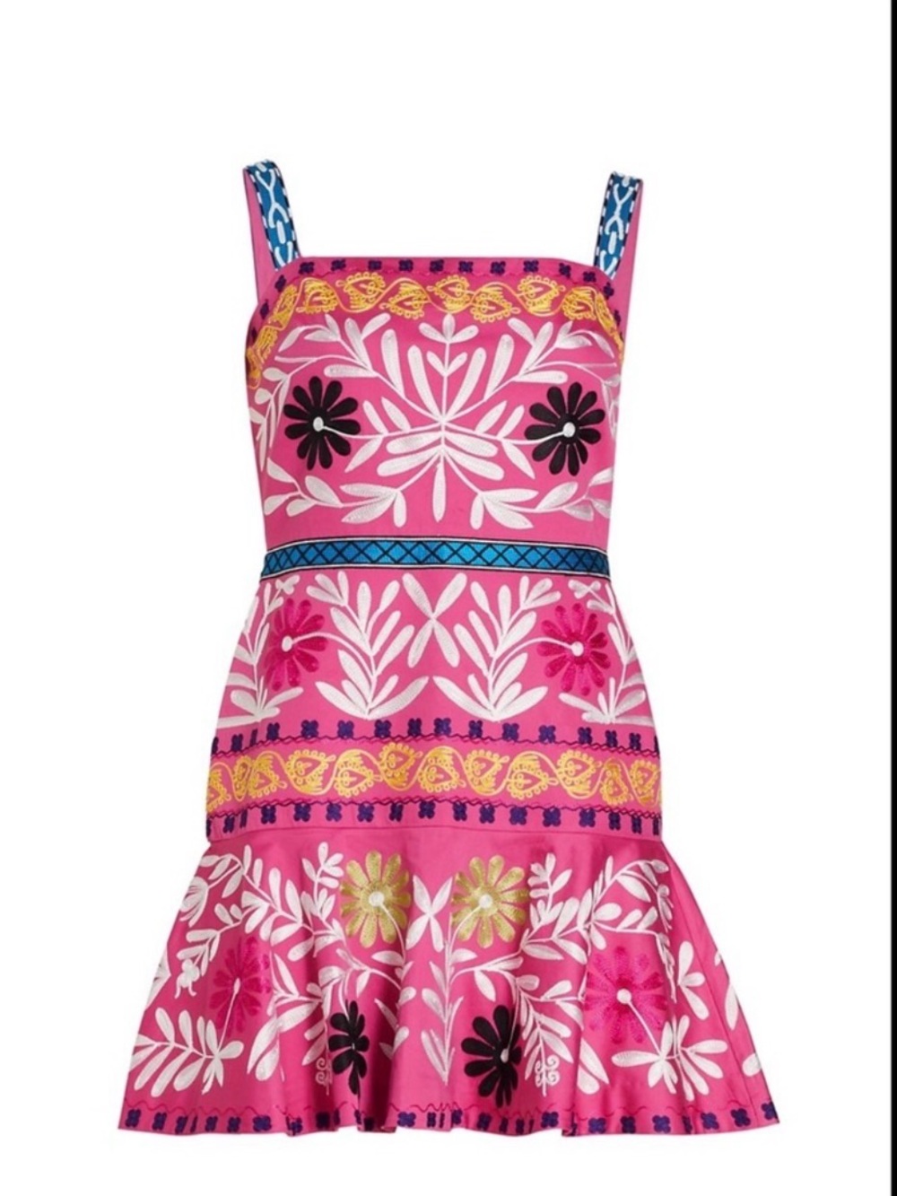 Alexis Pink Embroidered Floral Mini Dress with Blue Straps